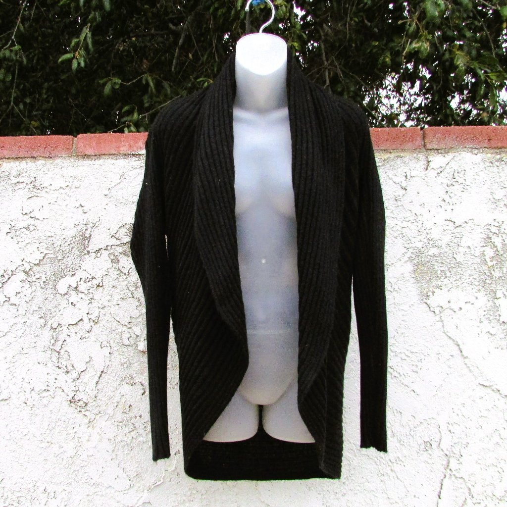 Inc Black Ribbed Acrylic Nylon Cardigan M